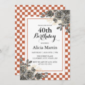 ブラックバララスト&ホワイト市松模様に誕生日 招待状 (正面/裏面)