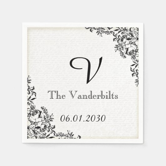 ブラックバララブレターモノグラム結婚ズ スタンダードカクテルナプキン (正面)