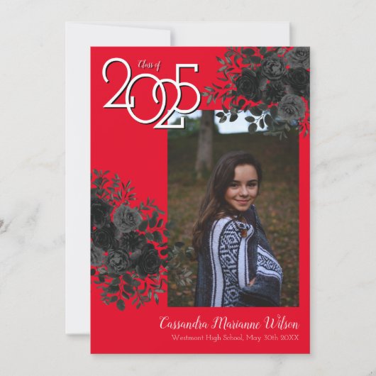 ブラックバラレッドスクールカラーズ卒業 招待状 (正面)