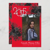 ブラックバラレッドスクールカラーズ卒業 招待状 (正面/裏面)