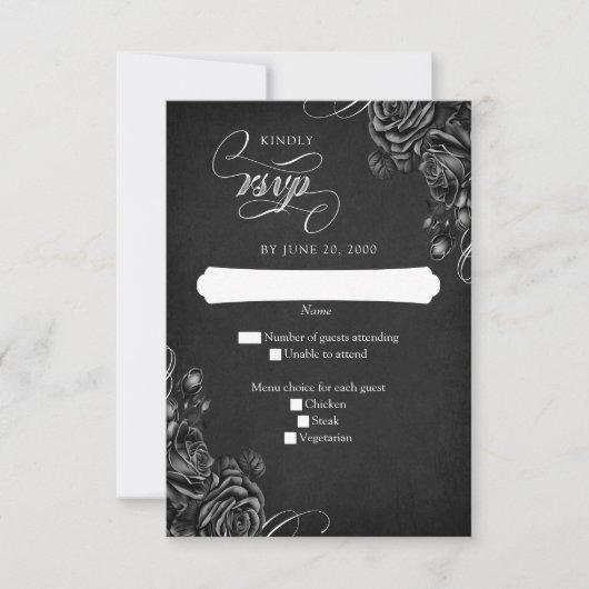 ブラックバラ結婚ゴシック 出欠カード (正面)
