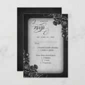 ブラックバラ結婚ゴシック 出欠カード (正面/裏面)