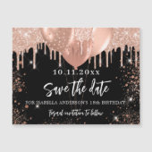 ブラックバラ誕生日パーティーマグネット日付を保存 マグネット招待状 (正面)