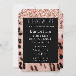 ブラックバラ赤面ピンクヒョウグリッター 招待状