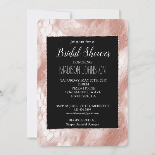 ブラックバラ赤面ピンクホワイトスネークスキン 招待状 (正面)