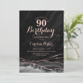 ブラックバラ金ゴールドアガテマーブル90誕生日 招待状 (スタンド正面)