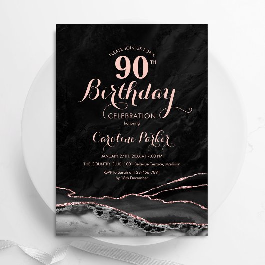 ブラックバラ金ゴールドアガテマーブル90誕生日 招待状