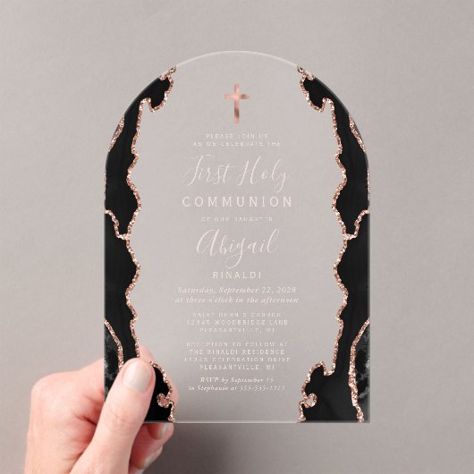 ブラックバラ金ゴールドアガートアーチファースト聖餐式 アクリル招待状 (インサイチュ (ポータブル))
