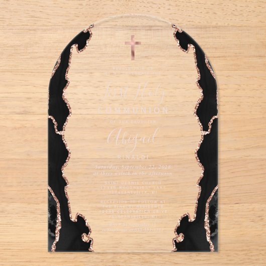 ブラックバラ金ゴールドアガートアーチファースト聖餐式 アクリル招待状 (正面)