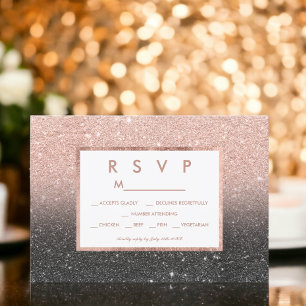 ブラックバラ金ゴールドグラデーショングリッターRSVP結婚's 出欠カード
