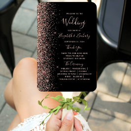 ブラックバラ金ゴールドグリッターエッジ結婚式 プログラム ハンドファン