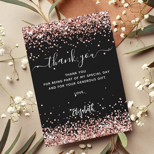 ブラックバラ金ゴールドグリッターキラキラサンキューカード 招待状