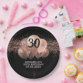 ブラックバラ金ゴールドグリッタースパークルバルーン誕生日 ペーパープレート (パーティー)