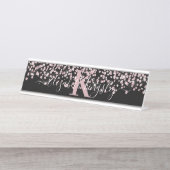 ブラックバラ金ゴールドグリッターダイヤモンドモノグラム デスクネームプレート (正面)