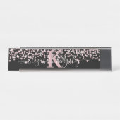 ブラックバラ金ゴールドグリッターダイヤモンドモノグラム デスクネームプレート (正面)