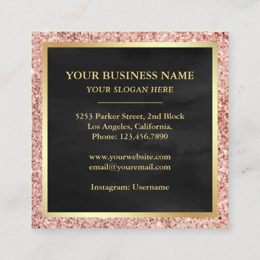 ブラックバラ金ゴールドグリッタードリップスピンクケーキベーカリー スクエア名刺 (裏面)