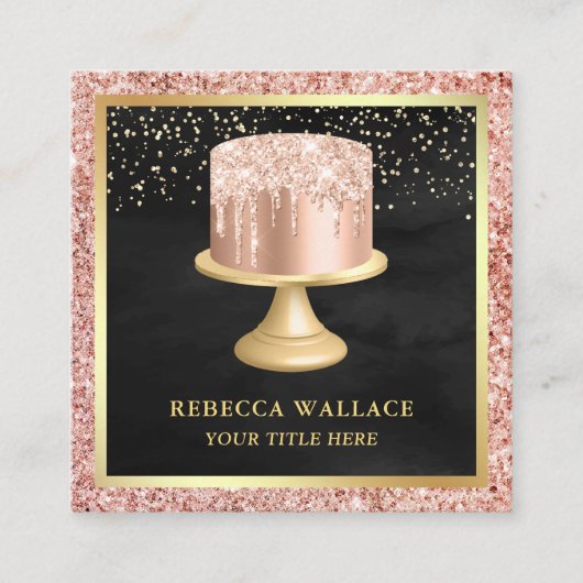 ブラックバラ金ゴールドグリッタードリップスピンクケーキベーカリー スクエア名刺 (正面)