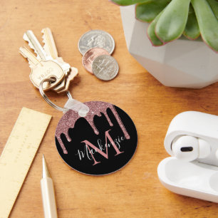 ブラックバラ金ゴールドグリッタードリップスモノグラム キーホルダー