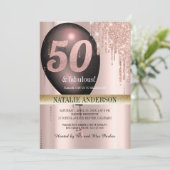 ブラックバラ金ゴールドグリッターバルーン50誕生日 招待状 (スタンド正面)