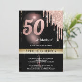 ブラックバラ金ゴールドグリッターバルーン50誕生日 招待状 (スタンド正面)