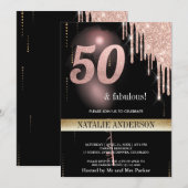 ブラックバラ金ゴールドグリッターバルーン50誕生日 招待状 (正面/裏面)