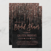ブラックバラ金ゴールドグリッターパールマーブルブライダルシャワー 招待状 (正面/裏面)