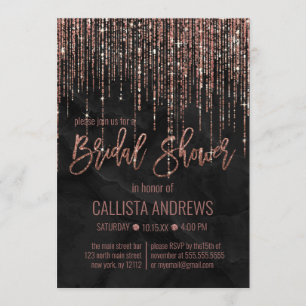 ブラックバラ金ゴールドグリッターパールマーブルブライダルシャワー 招待状