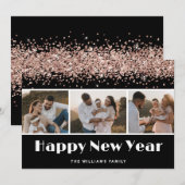 ブラックバラ金ゴールドグリッターフォトハッピー新年カード シーズンカード (正面/裏面)