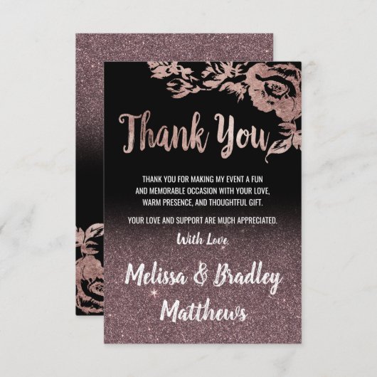 ブラックバラ金ゴールドグリッターフローラありがとう サンキューカード (正面/裏面)