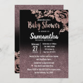 ブラックバラ金ゴールドグリッターフローラベビーシャワー 招待状 (正面/裏面)