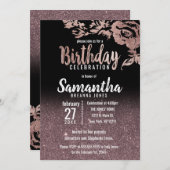 ブラックバラ金ゴールドグリッターフローラ誕生日パーティー 招待状 (正面/裏面)