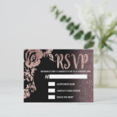ブラックバラ金ゴールドグリッターフローラRSVP インビテーションポストカード (スタンド正面)