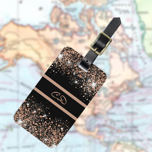 ブラックバラ金ゴールドグリッターモノグラムイニシャル ラゲッジタグ