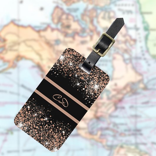ブラックバラ金ゴールドグリッターモノグラムイニシャル ラゲッジタグ
