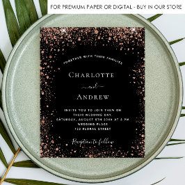 ブラックバラ金ゴールドグリッター予算結婚式招待状 チラシ