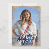 ブラックバラ金ゴールドグリッター紙吹雪写真バルミツワー 招待状 (正面)