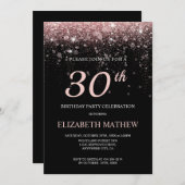 ブラックバラ金ゴールドグリッター誕生日パーソナライズされた時代 招待状 (正面/裏面)