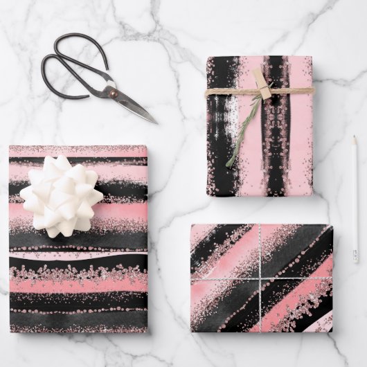 ブラックバラ金ゴールドグリッター ラッピングペーパーシート (正面)