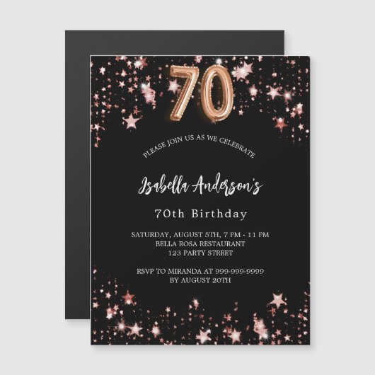 ブラックバラ金ゴールドスターズ70歳の誕生日 マグネット招待状 (正面/裏面)