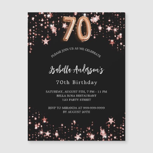 ブラックバラ金ゴールドスターズ70歳の誕生日 マグネット招待状 (正面)