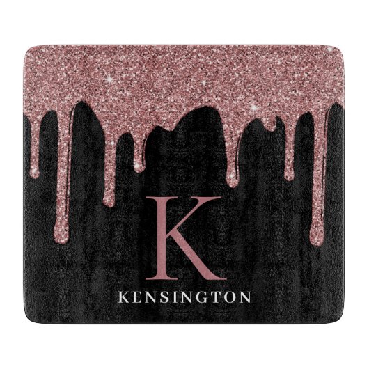 ブラックバラ金ゴールドスパークルグリッタードリップスモノグラム カッティングボード (正面)