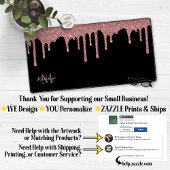 ブラックバラ金ゴールドスパークルグリッタードリップスモノグラム デスクマット