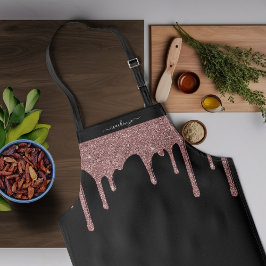 ブラックバラ金ゴールドスパークルグリッタードリップパーソナライズされた エプロン