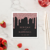 ブラックバラ金ゴールドスパークルグリッタードリップ結婚ズ スタンダードカクテルナプキン (インサイチュ)