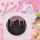 ブラックバラ金ゴールドスパークルグリッタードリップ結婚ズ ペーパープレート (パーティー)