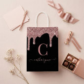 ブラックバラ金ゴールドスパークルドリッピンググリッターモノグラム ミディアムペーパーバッグ