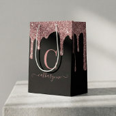 ブラックバラ金ゴールドスパークルドリッピンググリッターモノグラム ミディアムペーパーバッグ