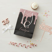 ブラックバラ金ゴールドスパークルドリッピンググリッターモノグラム ミディアムペーパーバッグ