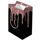 ブラックバラ金ゴールドスパークルドリッピンググリッターモノグラム ミディアムペーパーバッグ (正面アングル)