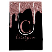 ブラックバラ金ゴールドスパークルドリッピンググリッターモノグラム ミディアムペーパーバッグ (裏面)